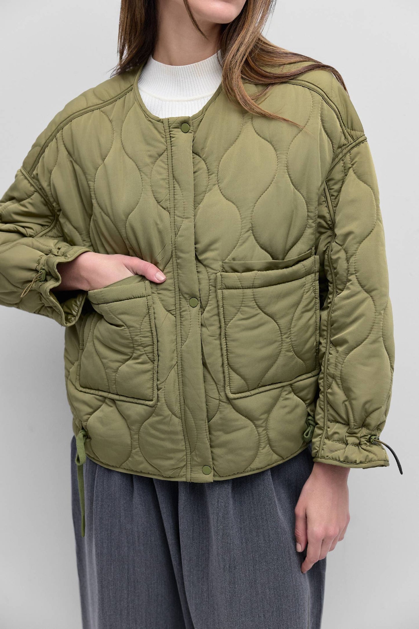The Kara Jacket in Cream | Quilted Zip Jacket
