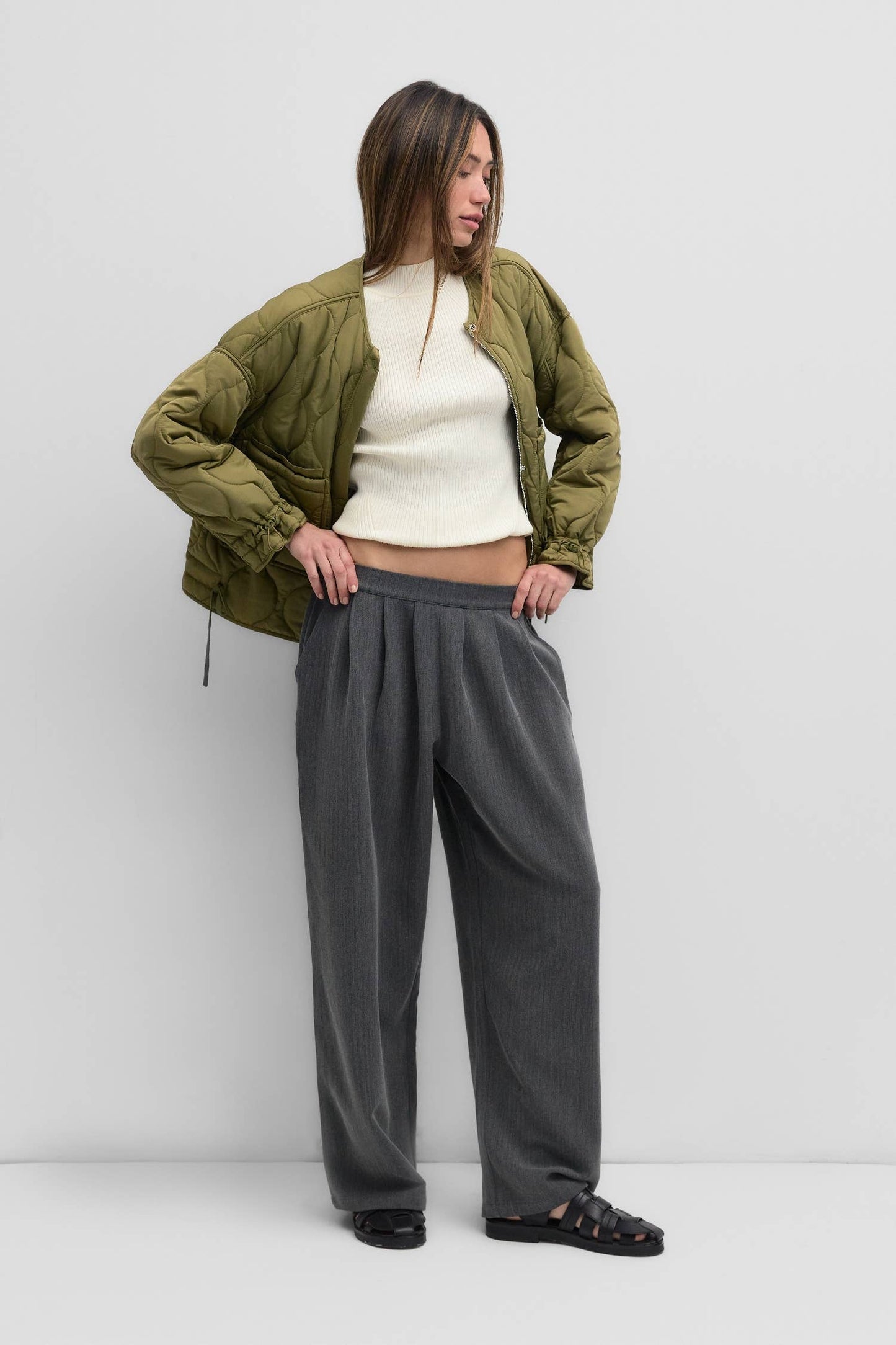 The Kara Jacket in Cream | Quilted Zip Jacket