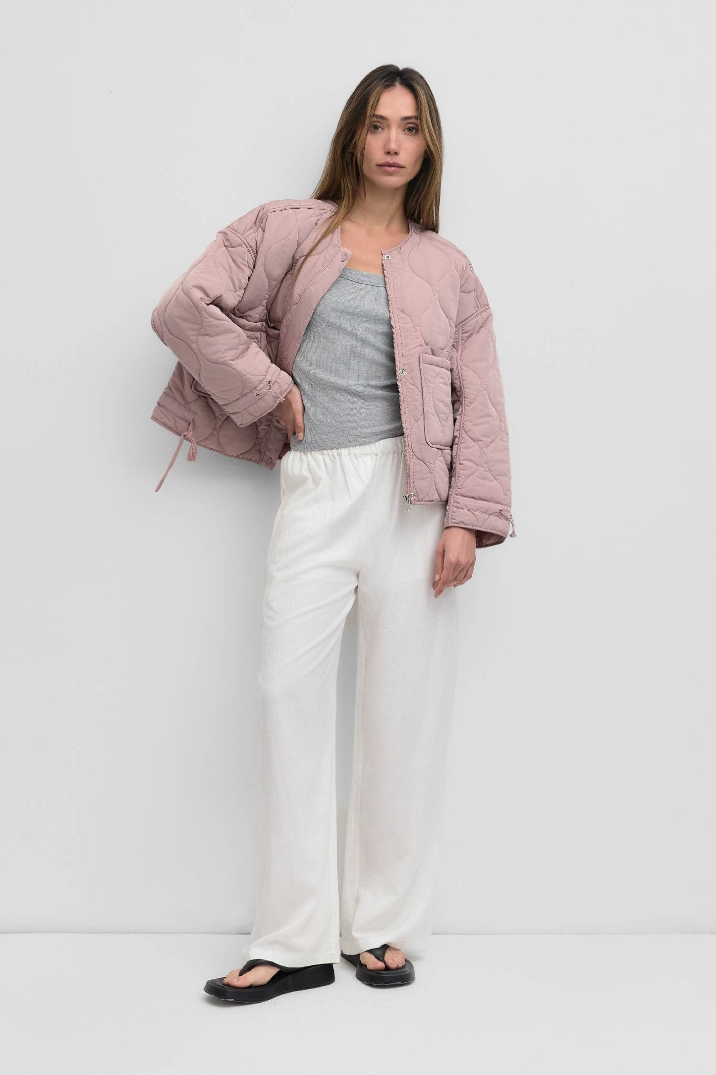 The Kara Jacket in Cream | Quilted Zip Jacket