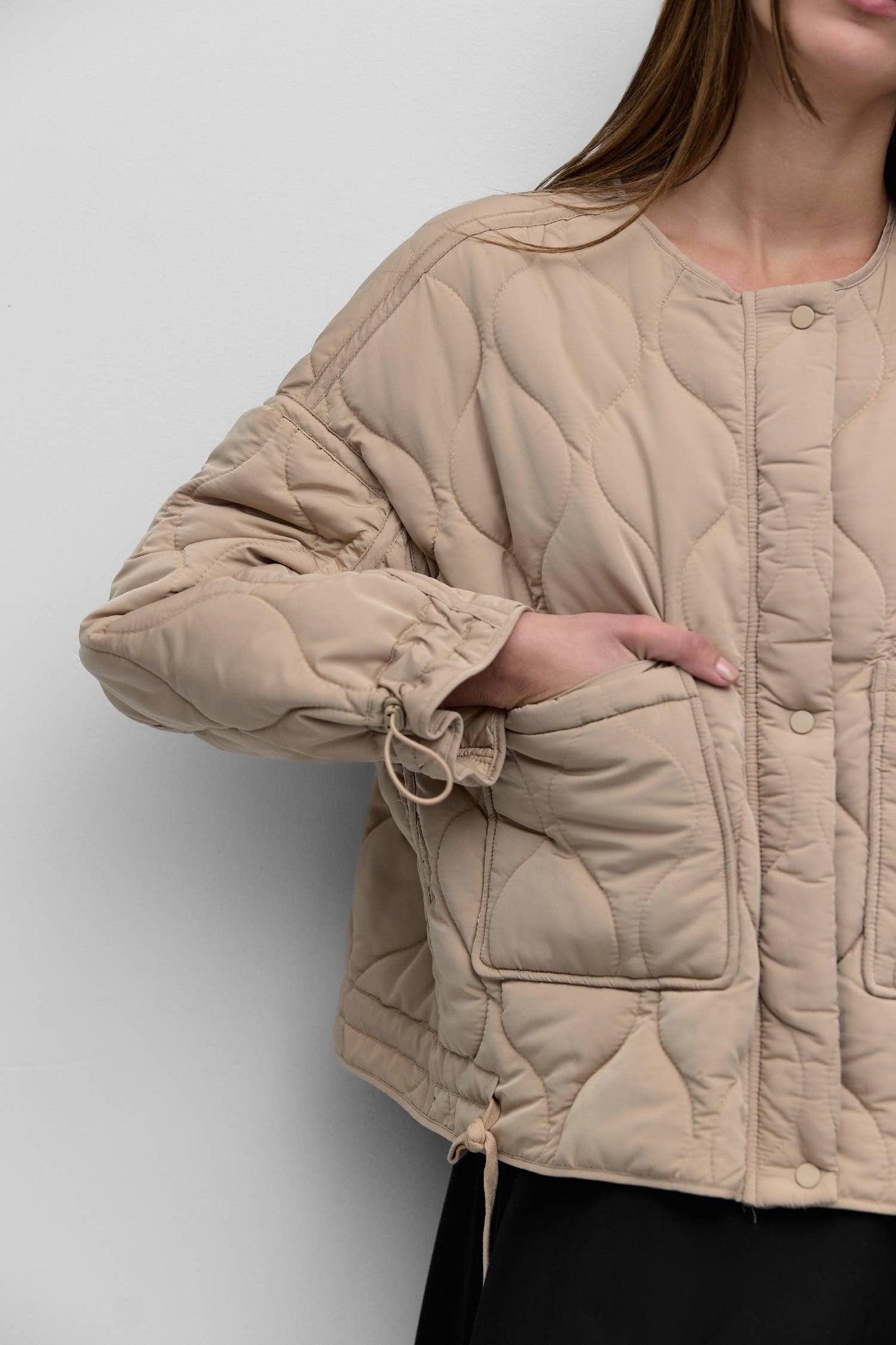 The Kara Jacket in Cream | Quilted Zip Jacket
