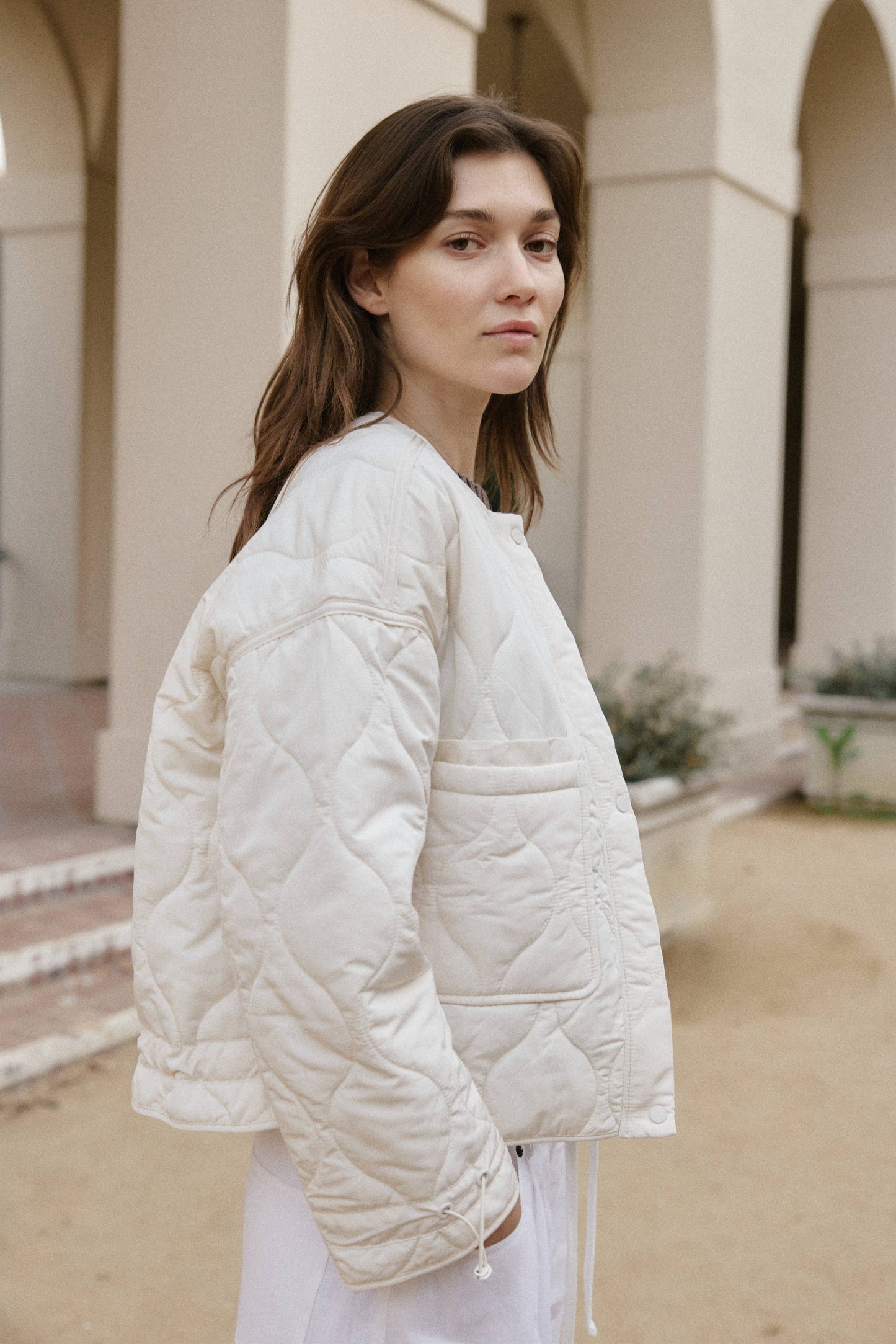 The Kara Jacket in Cream | Quilted Zip Jacket