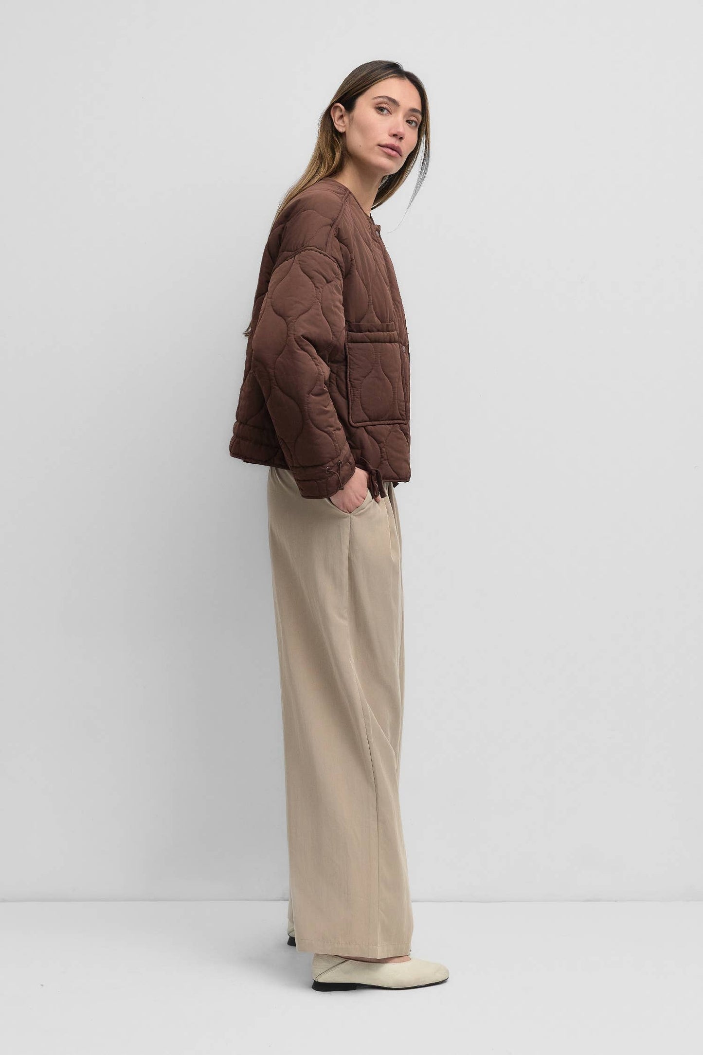 The Kara Jacket in Cream | Quilted Zip Jacket