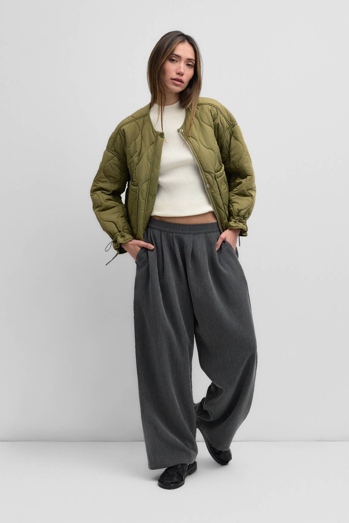 The Kara Jacket in Cream | Quilted Zip Jacket