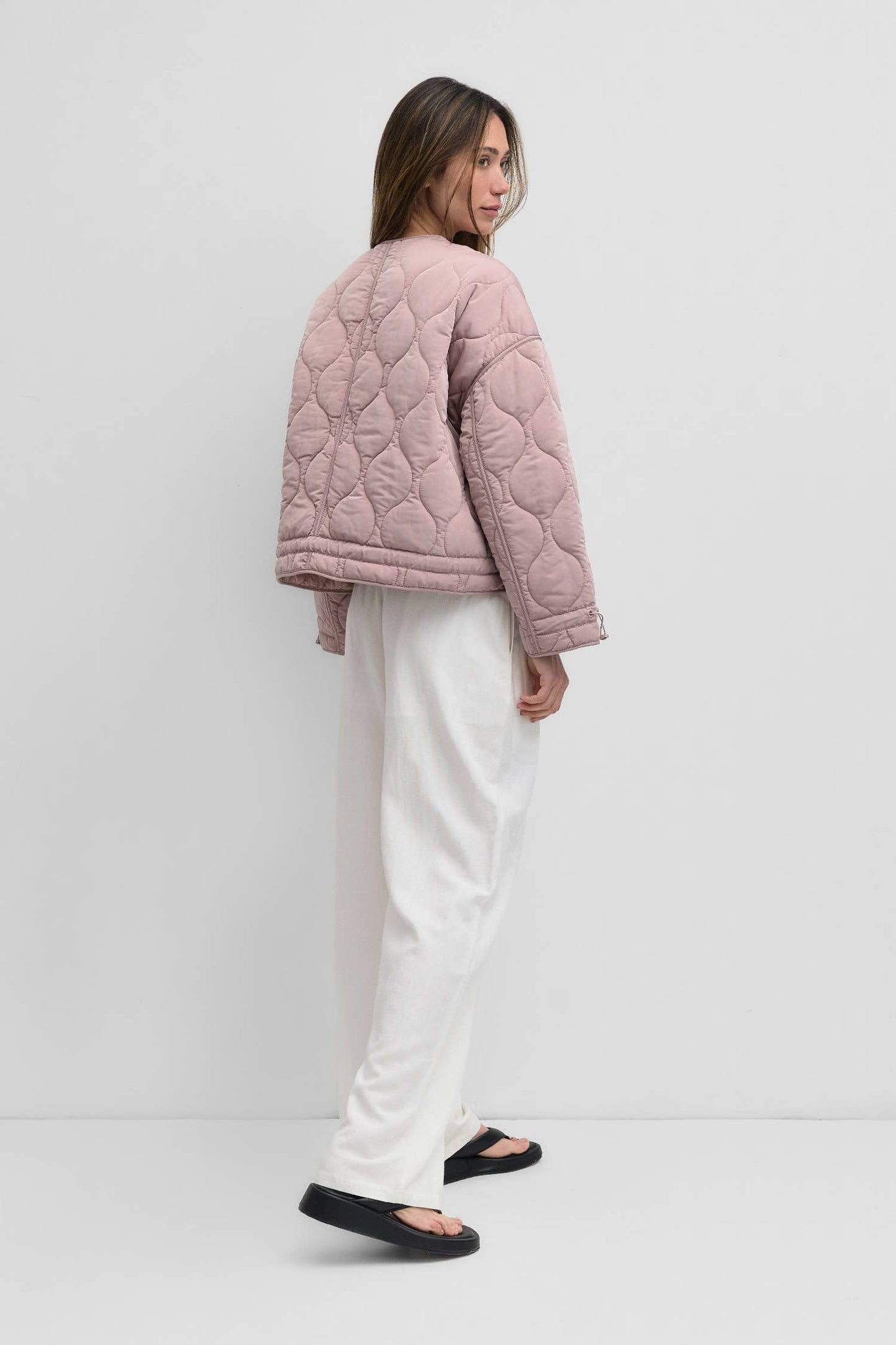 The Kara Jacket in Cream | Quilted Zip Jacket