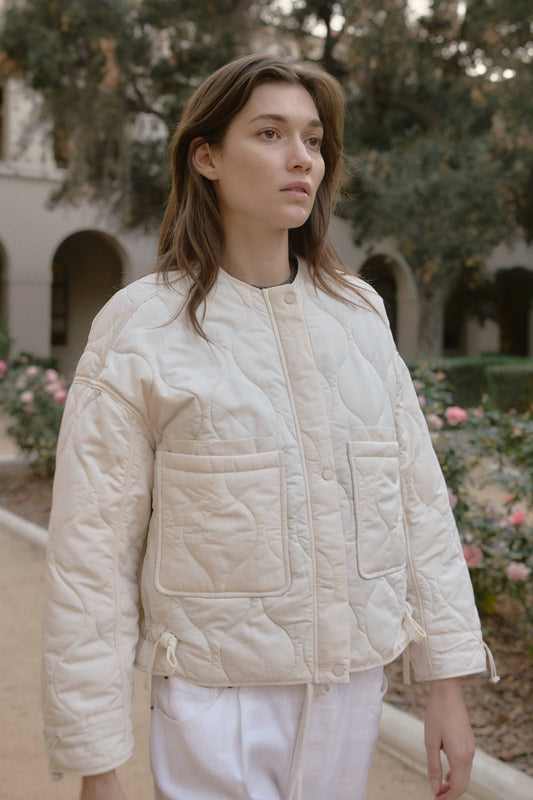 The Kara Jacket in Cream | Quilted Zip Jacket
