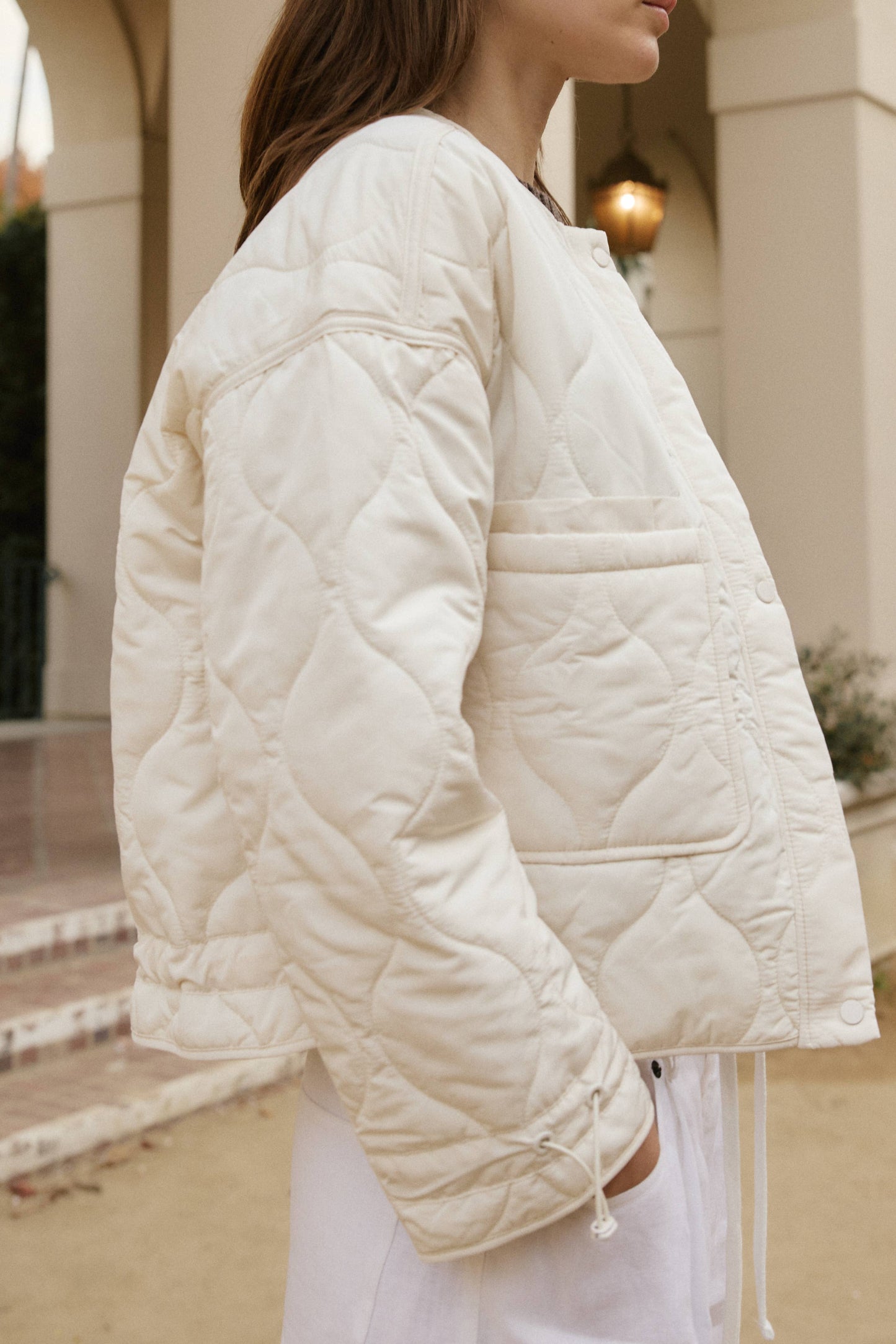 The Kara Jacket in Cream | Quilted Zip Jacket