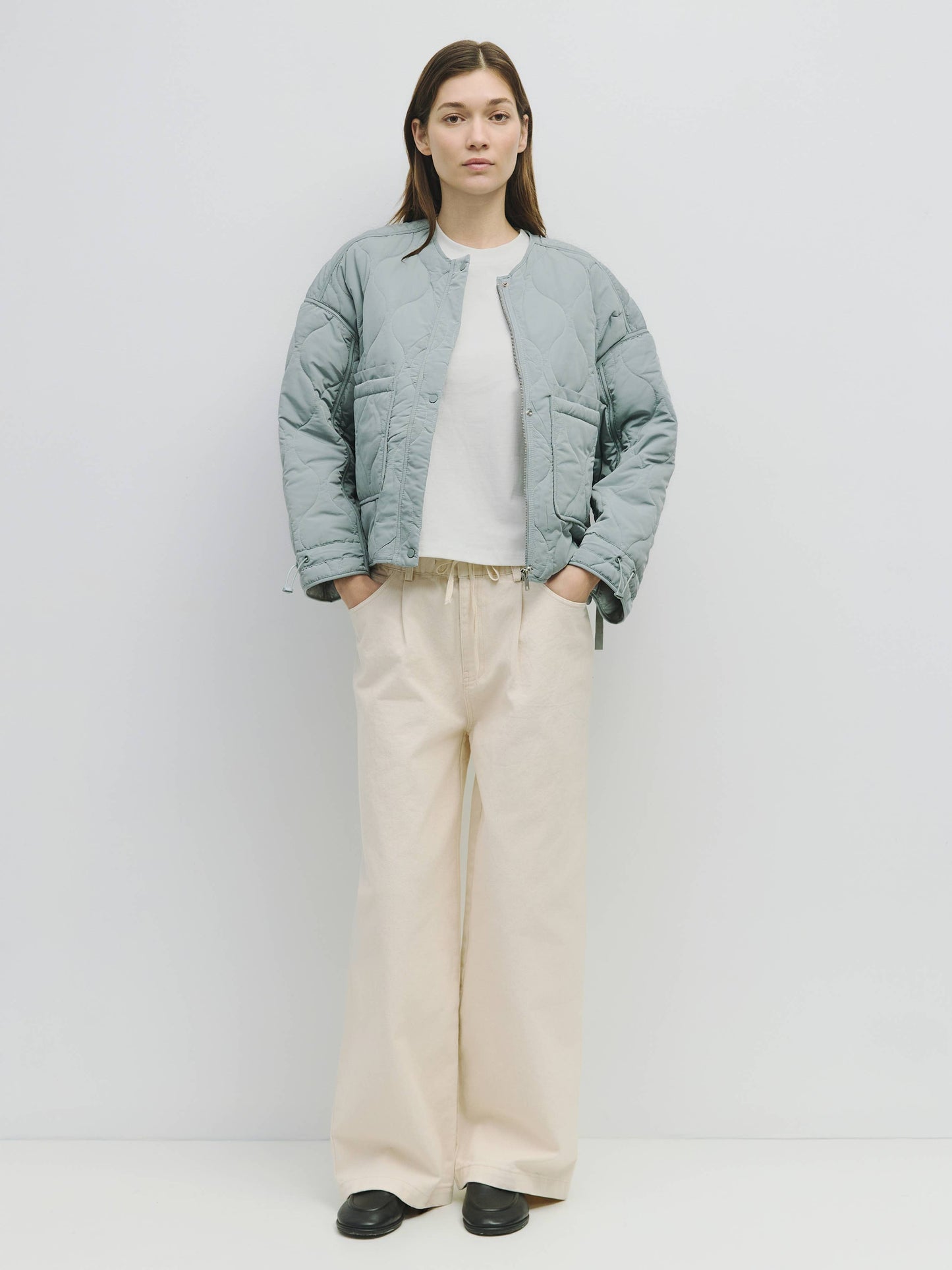 The Kara Jacket in Cream | Quilted Zip Jacket